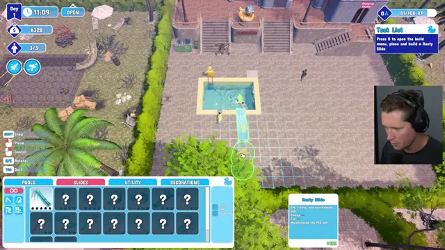 Waterpark Simulator mopping and guest rescue gameplay