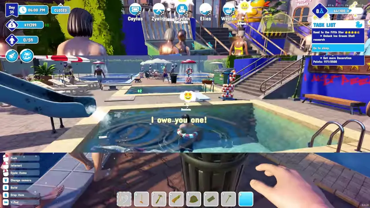 Waterpark Simulator chlorine treatment and pool water quality