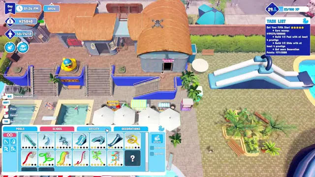 Waterpark Simulator pool cleaning and mop gameplay