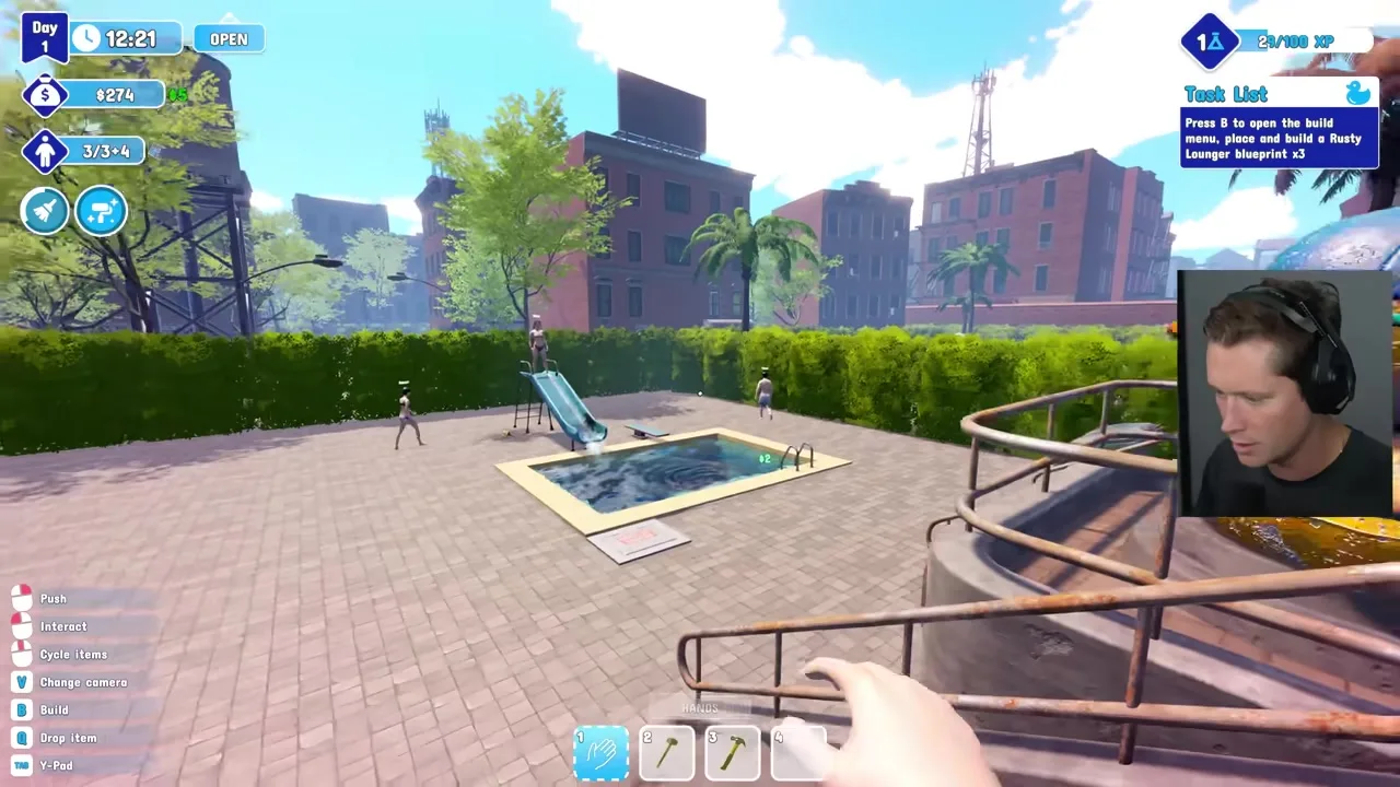 Waterpark Simulator ticket pricing and booth interface