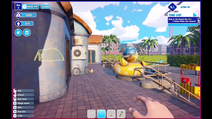 Waterpark Simulator earning research points from park chores