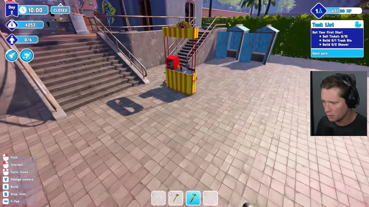 Waterpark Simulator staff hiring and role assignment panel